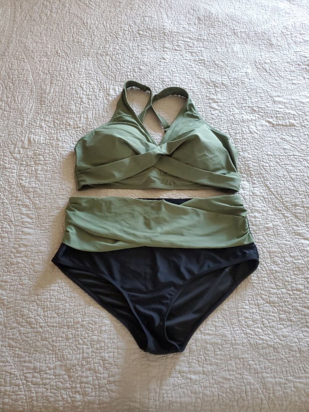 Green and Black Two Piece Swimsuit